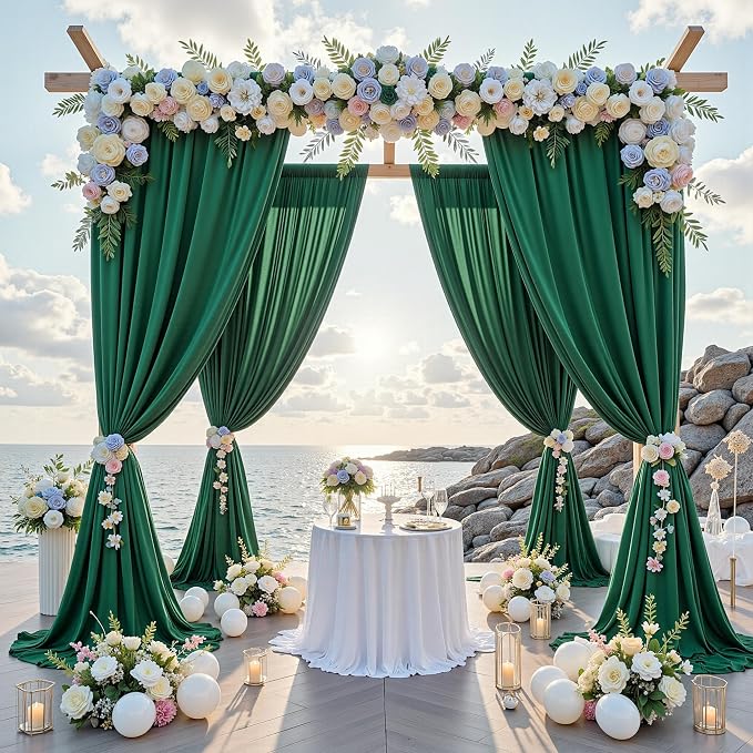50 ft x 10 ft Wrinkle Free Hunter Green Backdrop Curtain - Image 2