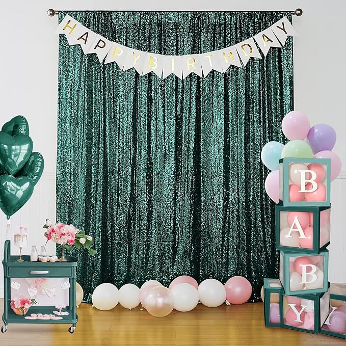 Sugargirl Dark Green Sequin Backdrop Curtain 2 Panels 2FTx8FT Glitter Dark - Image 7