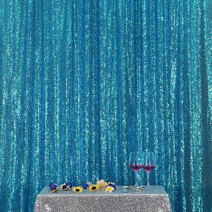 Poise3EHome 6FT x 8FT Turquoise Sequin Photography Backdrop Curtain by Poise3EHome