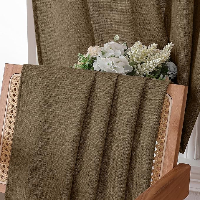 Tollpiz Short Linen Curtain Living Room Rod Pocket Semi Sheer Curtains Burlap - Image 6