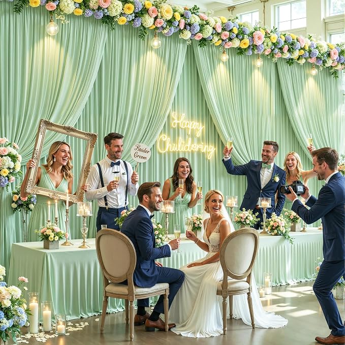 10x12 Sage Green Backdrop Curtains - Image 3