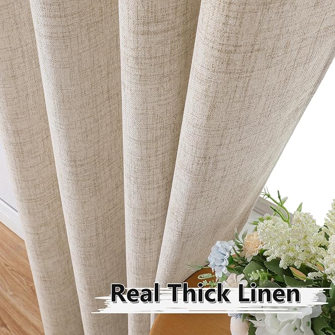 Tollpiz Linen Tier Curtain Rod Pocket Semi Sheer Half Kitchen Curtains Burlap - Image 3