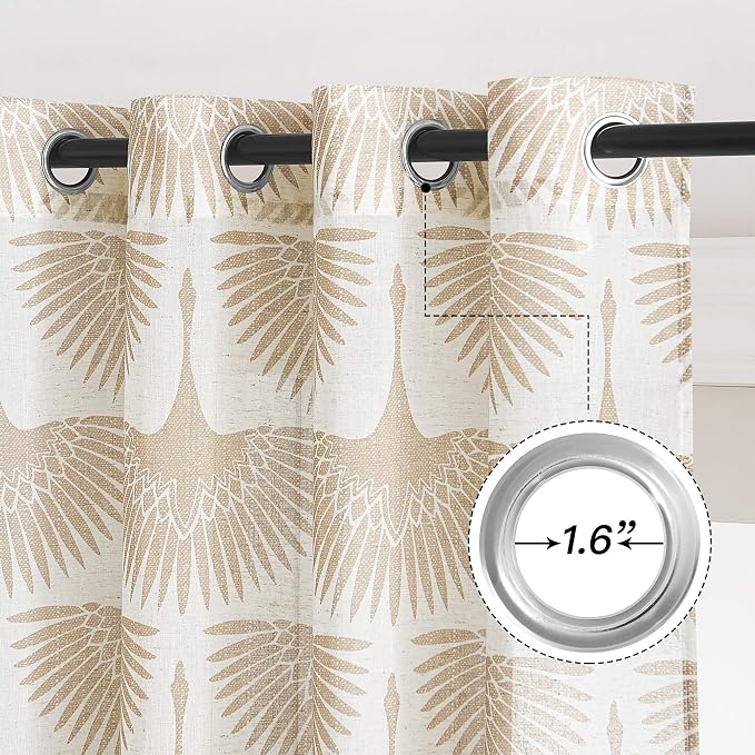KGORGE Linen Printed Curtains Bohemian Natural Semi-Sheer 52" x 84" | Window - Image 2