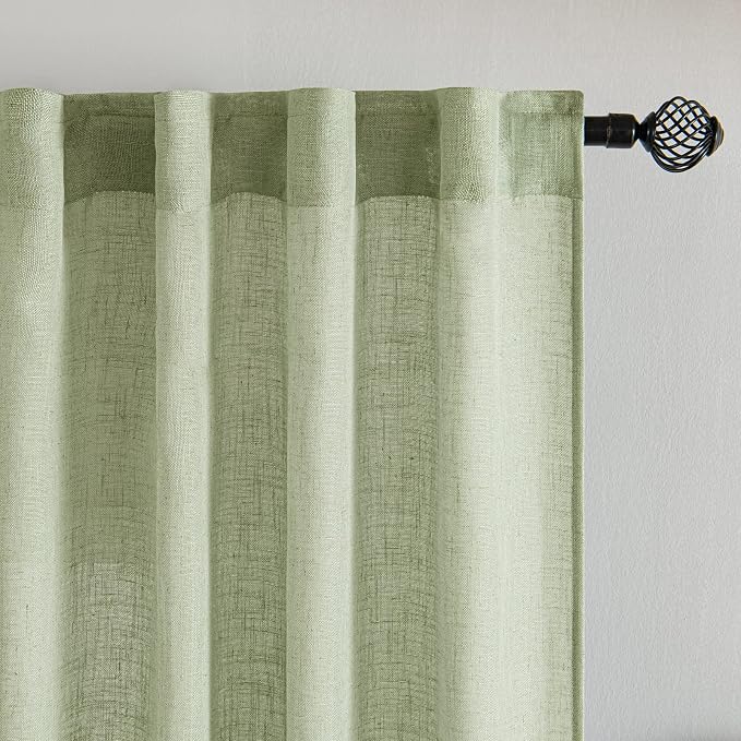 MIULEE Sage Green Kitchen Curtains 36 Inch Length 2 Panels Farmhouse | Textured - Image 4