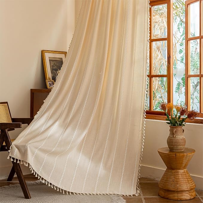 Sutuo Home Boho Curtains for Bedroom Dining Room Kitchen, Light Filtering Linen - Image 6