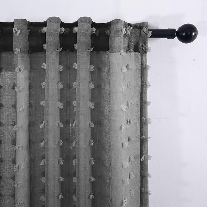 96 Inch Gray Sheer Curtains for Living Room Bedroom 2 Panels Set Back Tab Rod - Image 6
