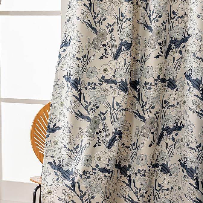 SUOUO Grey Blue Floral Blackout Curtains - Image 7