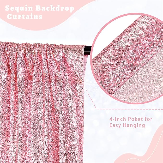 Fuchsia Pink Sequin Curtains Backdrop 6 Pcs 2FTx8FT Shiny Shimmer Fabric | - Image 3