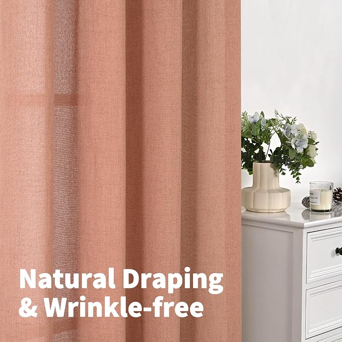 YoungsTex Terracotta Linen Curtains 63 Inch Length 2 Panels - Image 5