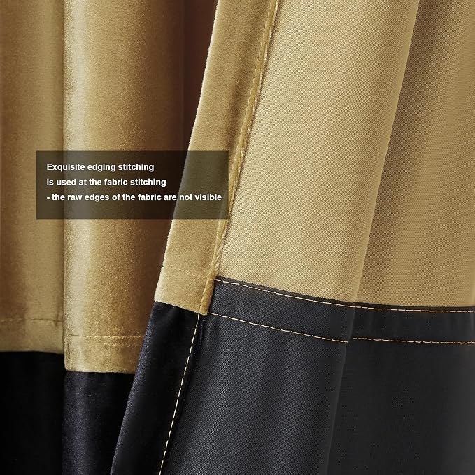 BULBUL Modern Gold Black Velvet Curtains Luxury 120 inch - Image 3
