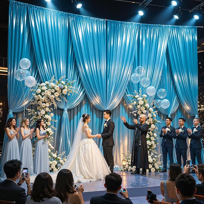 30x10ft Sky Blue Glitter Backdrop Curtain - Image 6
