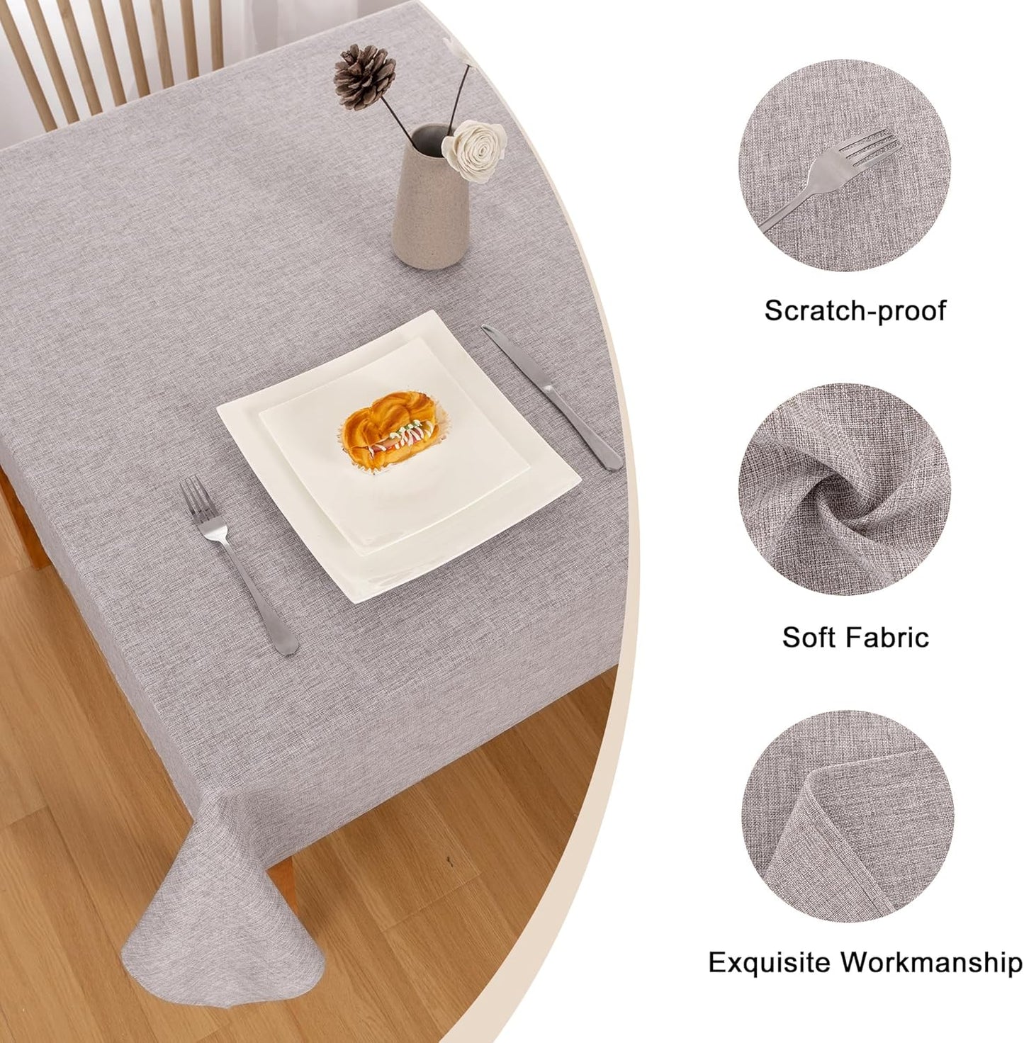 Hiasan Faux Linen Rectangle Tablecloth - Wrinkle and Stain Resistant Washable Table Cloth for Kitchen Dining Room Holiday Table Cover for Party Dinner, Stone, 90 x 132 Inch