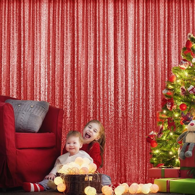 2×8FT-4PCS Red Sequin Backdrop Curtains Panels, Photography Backdrop Glitter - Image 3