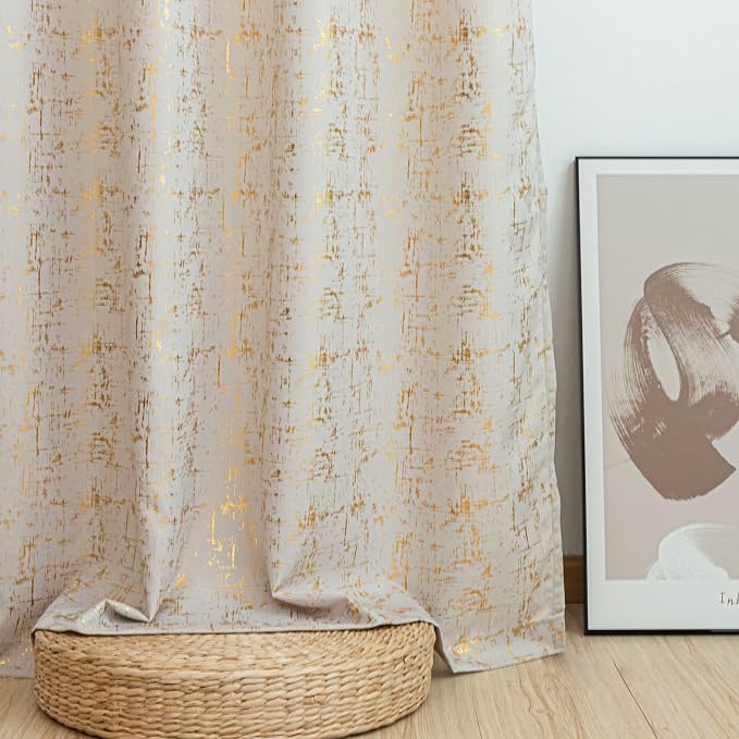 Taisier Home Gold Foil Print Linen Textured Curtains Geometric Dots Pattern - Image 4