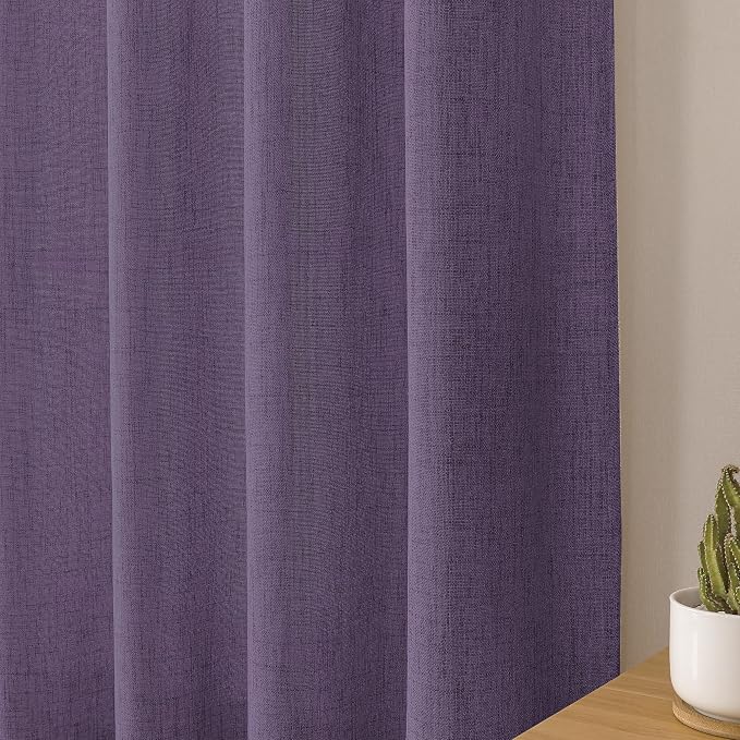 Tollpiz Linen Curtains Bedroom Rod Pocket Semi Sheer Curtain Burlap Light - Image 8