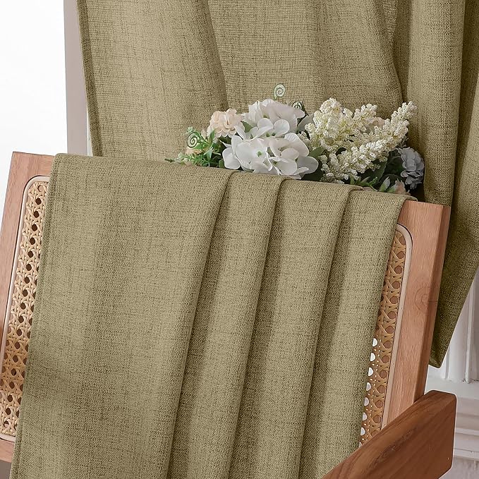 Tollpiz Linen Curtains Living Room Rod Pocket Semi Sheer Curtain Burlap Light - Image 6