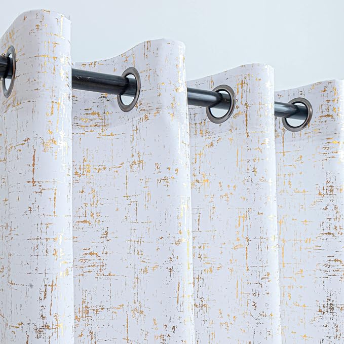 Taisier Home Gold Foil Print Linen Textured Curtains Geometric Dots Pattern - Image 3