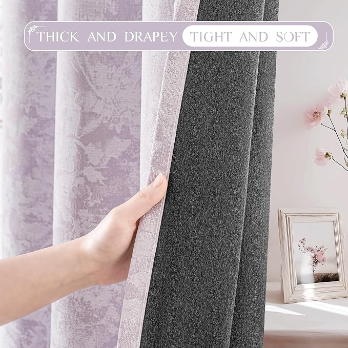 Beauoop Purple Floral Jacquard Blackout Curtains - Image 5