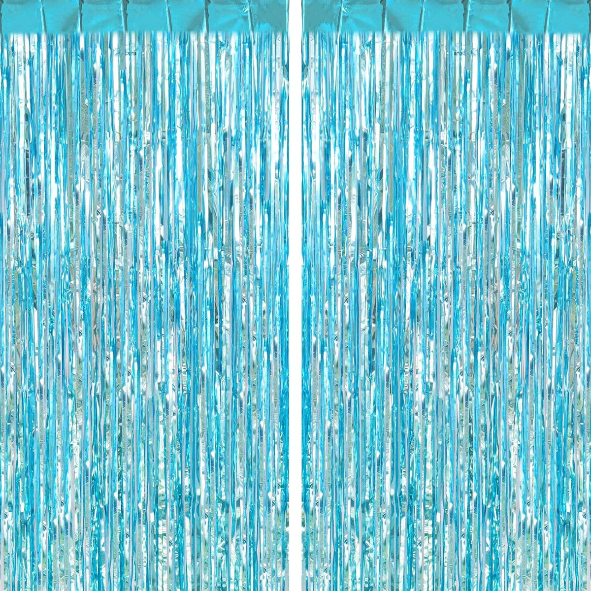 2 Pack Light Blue Fringe Curtains Foil Shiny Fringe Backdrop Tinsel Door Streamers Foil Curtains for Birthday Wedding Engagement Bridal Shower Celebration Party Decorations Large