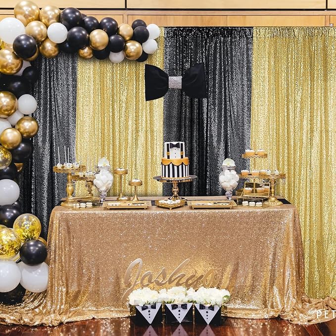 Sugargirl Gold Sequin Backdrop Curtain 3 Panels 2FTx8FT Glitter Gold Background - Image 2