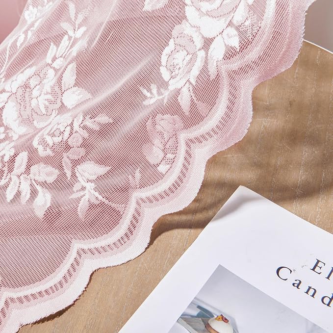 Light Pink Lace Curtains 63 Inch Length 2 Panels set Romantic Flower Sheer - Image 6