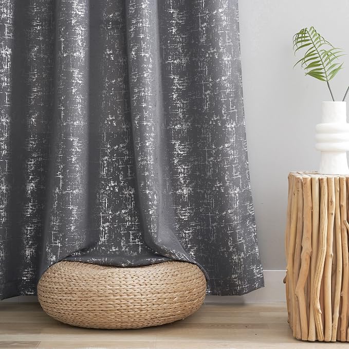Taisier Home Silver Foil Print Linen Textured Curtains Geometric Dots Pattern - Image 4