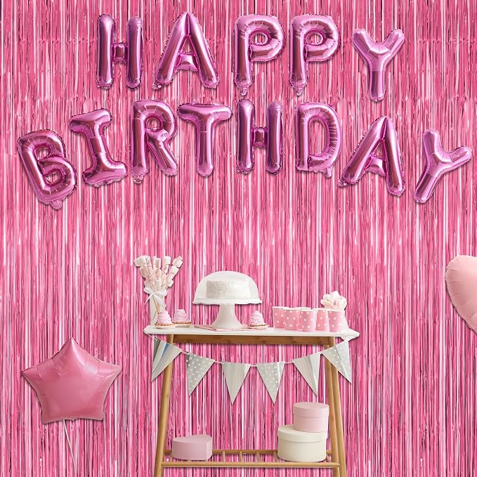 4 Pack Birthday Decorations, 3.28 FT x 7.05 FT Pink Backdrop, Metallic Happy - Image 7