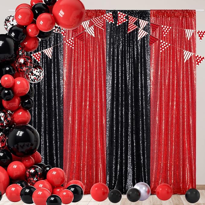 Poise3EHome Black Sequin Backdrop Curtains, 2 Panels 2FTx8FT Glitter Photo - Image 2
