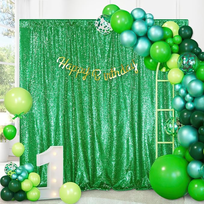 Dark Green 10ftx10ft Sequin Backdrop Curtain Glitter Christmas Background | - Image 6
