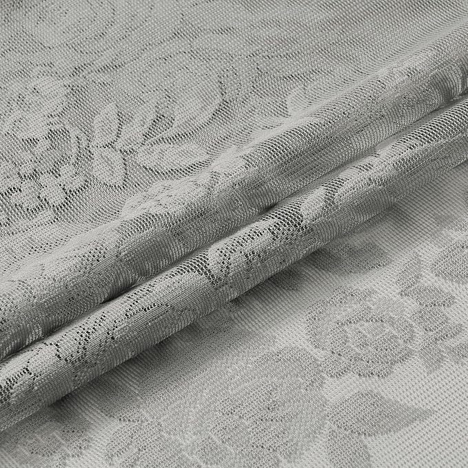 Gray Lace Curtains 96 Inches Long 2 Panels Grey Sheer Floral Curtains - Image 7