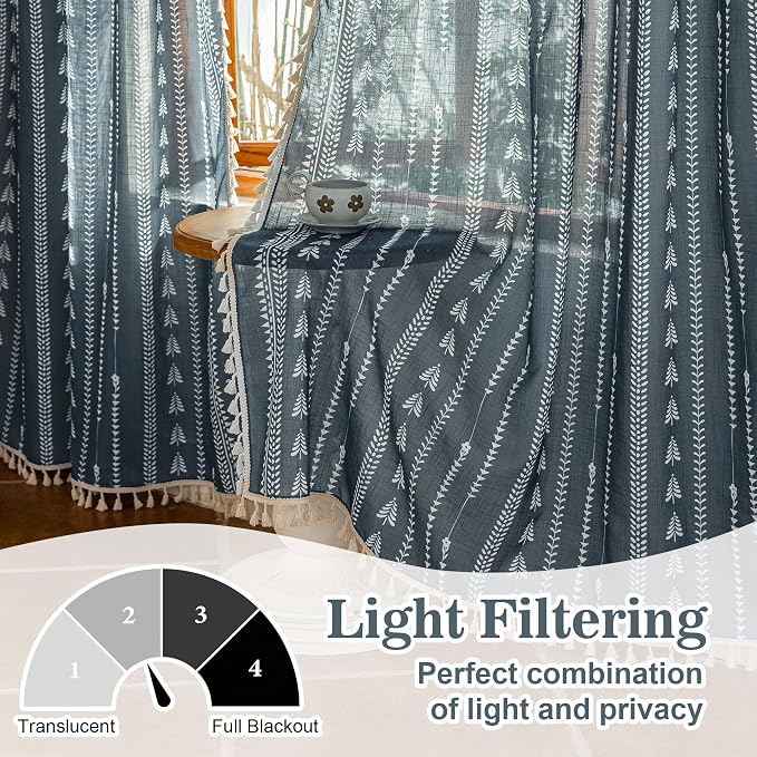 Boho Dark Grey Curtains 63 inch Long - Image 2