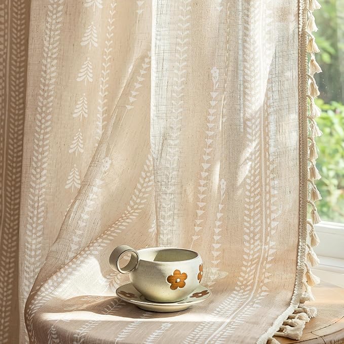 Boho Curtains - for Living Room Farmhouse Sping Linen Blend Patterned Light - Image 7