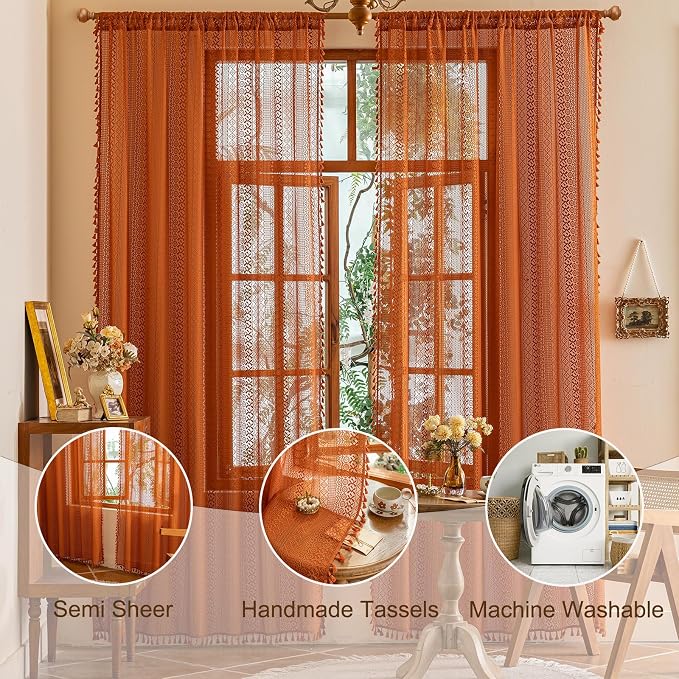 Sutuo Home Terracotta Boho Sheer Curtains 72 inches Long - Image 5