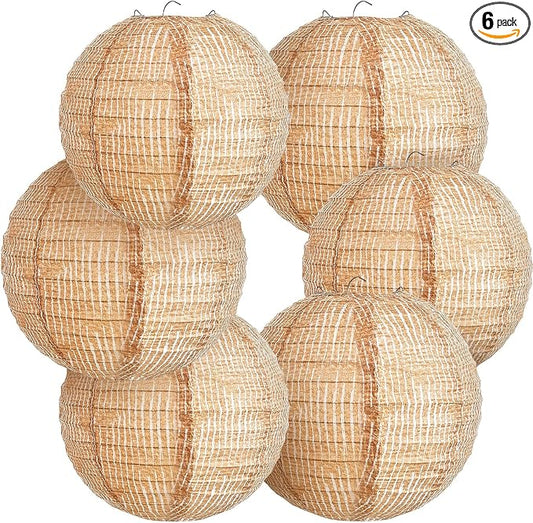 6 Pcs Print Burlap Paper Lanterns Round Chinese Paper Lanterns Farmhouse Boho by Hortsun