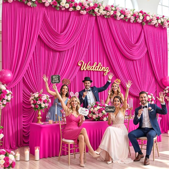 6 Panels Hot Pink Backdrop Curtains - Image 2