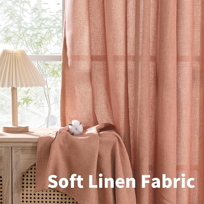 YoungsTex Terracotta Linen Curtains 63 Inch Length - Image 5