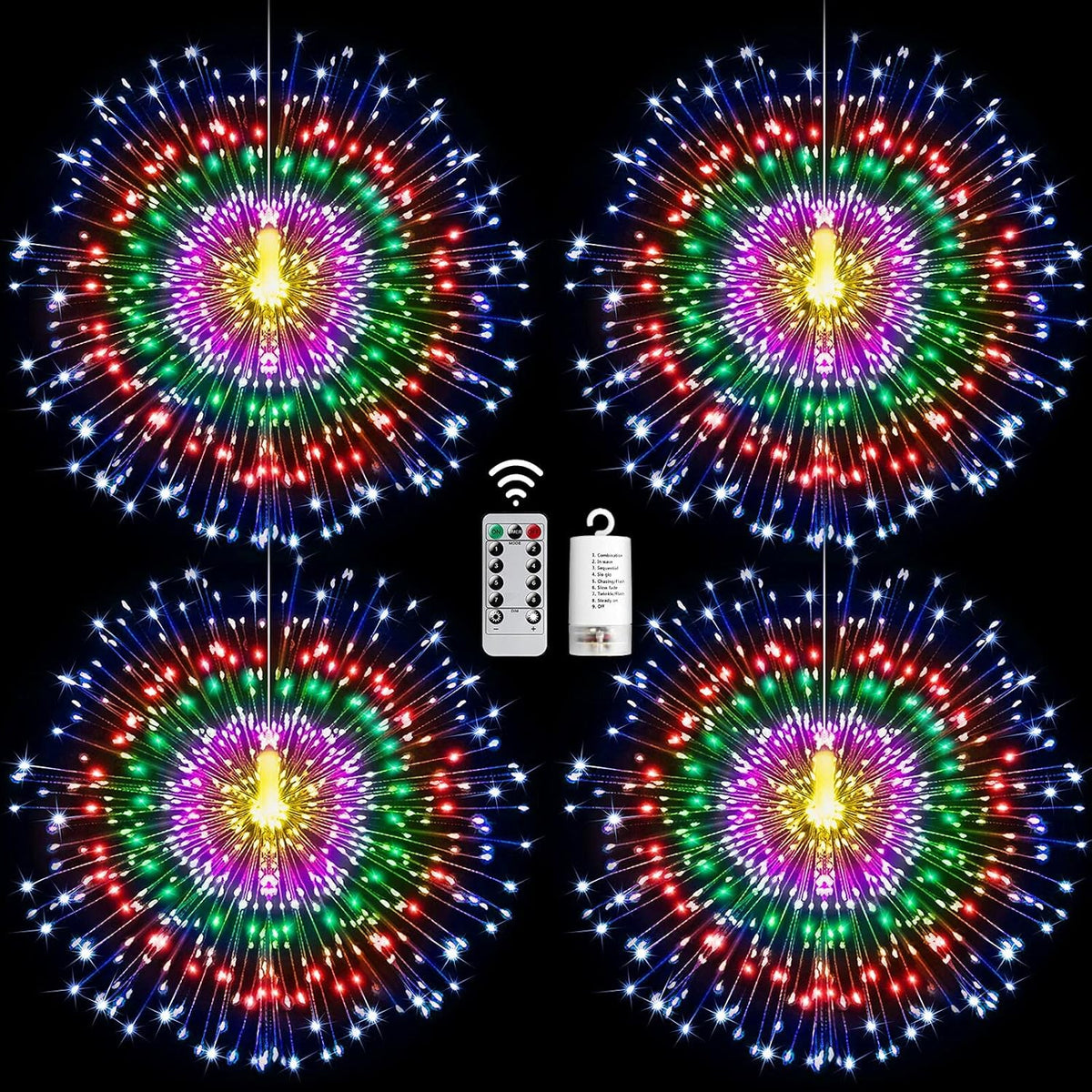 4 Pack Star String Lights Christmas Lights, 225 LED 8 Modes Dimmable with Remote Control, Waterproof Copper Wire Decorative Hanging Star Lights for Party Patio Garden Decoration (Multicolor)