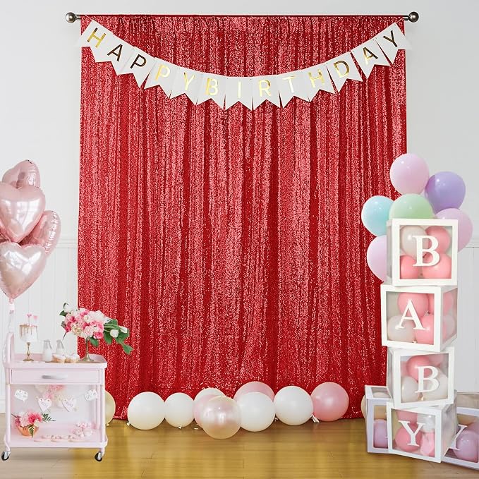 Sugargirl Red Sequin Backdrop Curtain 4FTx8FT Glitter Red Background Drapes - Image 2