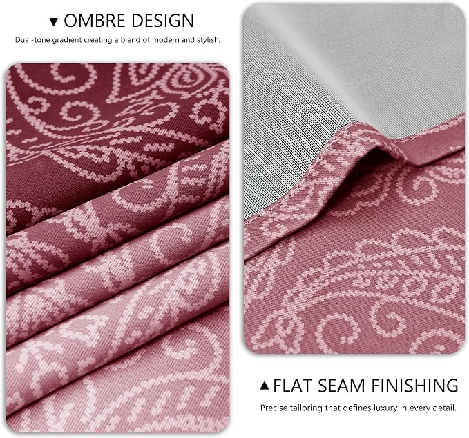 DWCN 100% Blackout Curtains for Bedroom 63 Inch Long-Damask Patterned Ombre - Image 6