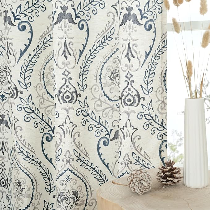 Linen Curtains 72 inches Long for Living Room, Printed Linen Curtains Grommet - Image 2
