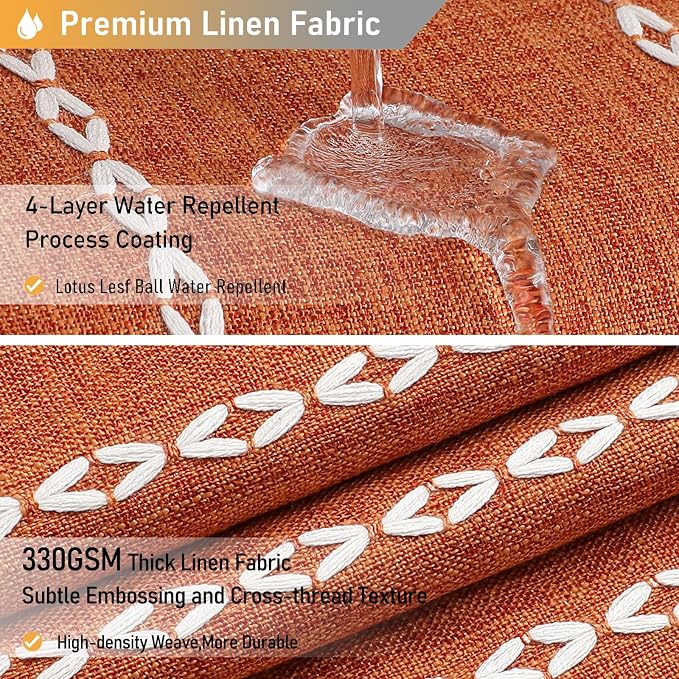 60x72 Boho Farmhouse Linen Heavy Duty Shower Curtain Set, Burnt Orange | Narrow - Image 4