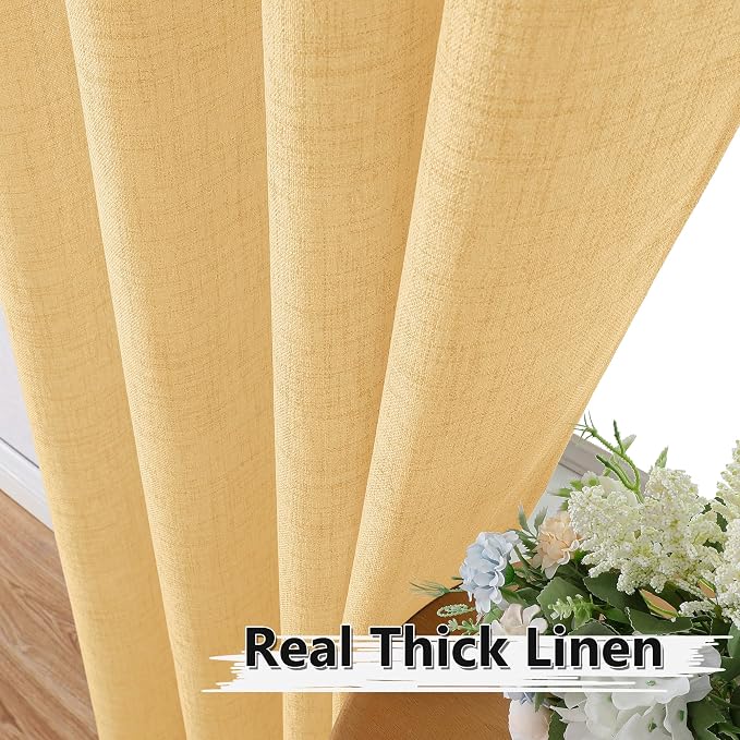 Tollpiz Linen Curtain Bedroom Rod Pocket Semi Sheer Curtains Burlap Light - Image 3