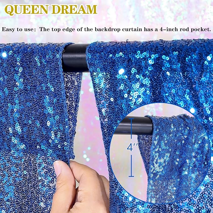4 Pack Royal Blue Curtains 2ftx8ft Sequin Backdrop Drapes - Image 4