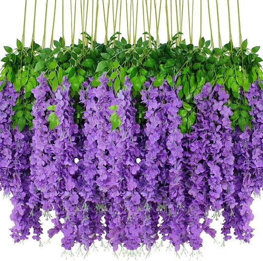 48pcs Artificial Wisteria Flowers 3.6 Feet/Piece Purple Dense Artificial Fake by HanYun