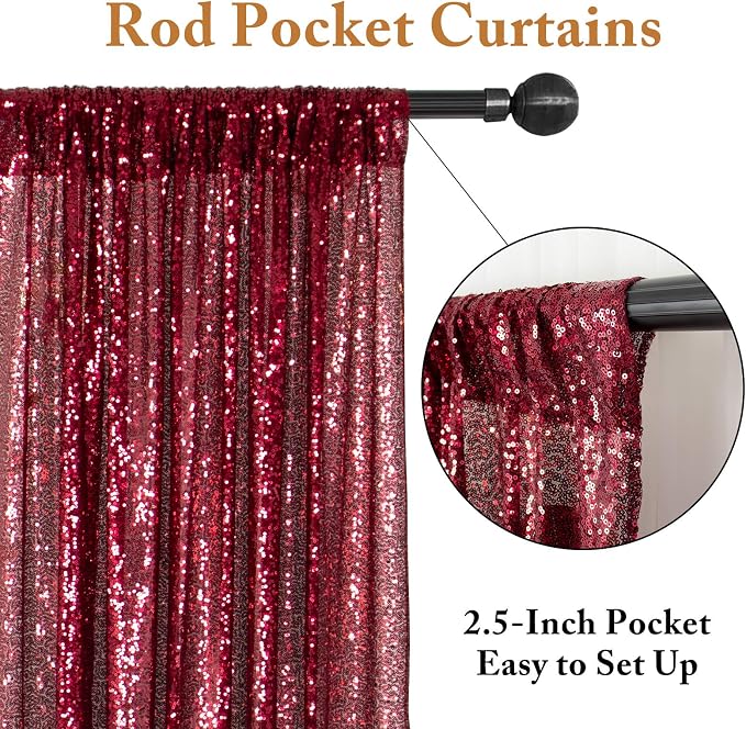 ShinyBeauty Glitter Burgundy Backdrop Curtain 4Ftx7Ft Sequin Curtains - Image 4