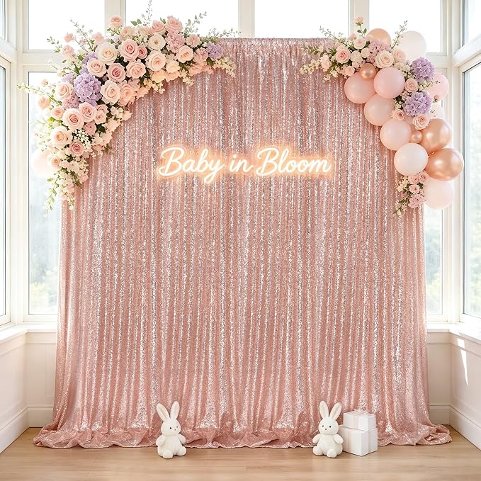 Blush Pink Sequin Backdrop Curtains 4 Pcs 2ftx8ft Glitter Shimmer Fabric | - Image 6