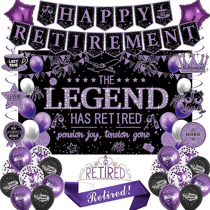 Roetyce Purple Retirement Party Decorations Women, Happy Retirement Banner | by Roetyce