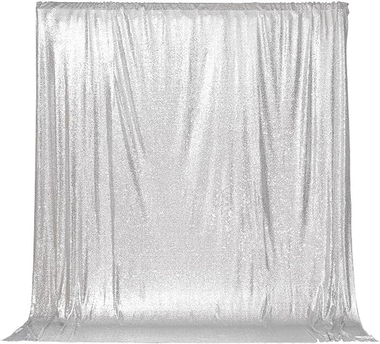 PartyDelight Silver Sequin Backdrop 6x6ft Sparkly Photo Curtain | 4 Inch Rod by PartyDelight