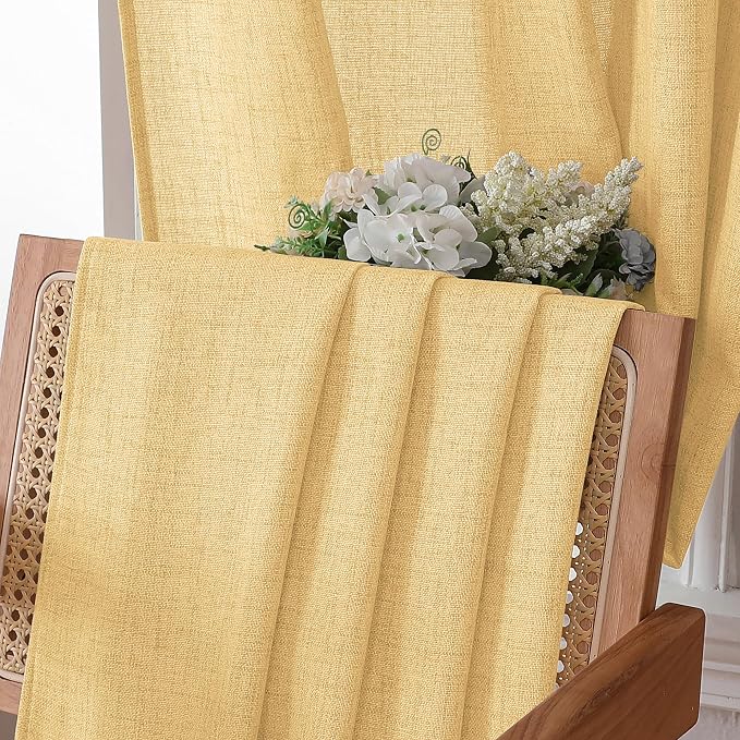Tollpiz Linen Curtain Bedroom Rod Pocket Semi Sheer Curtains Burlap Light - Image 6