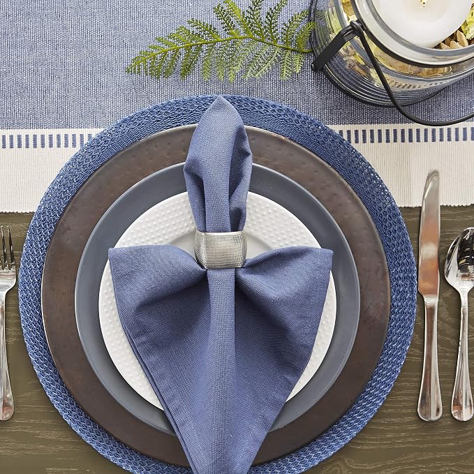 DII Dobby Stripe Table Runner, French Blue & Cream Background | Woven - Image 10